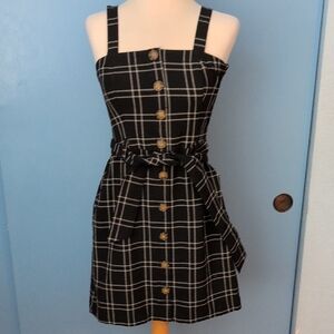A&F Black Plaid Button-Front Sundress with Belt